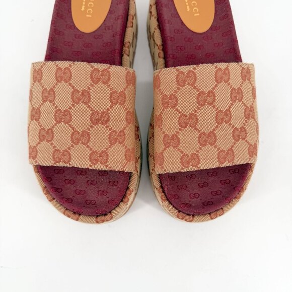 Gucci Angelina Beige GG Logo Canvas Platform Slide Sandals Size 38 US 8 Women's - Picture 3 of 15